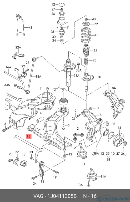 Bara stabilizatoare fata ​Audi A3 (8L1) Coupe 1999 1.9 TDI AUDI A3 (8L1) [ 1996 - 2006 ] OEM 1J0411305B