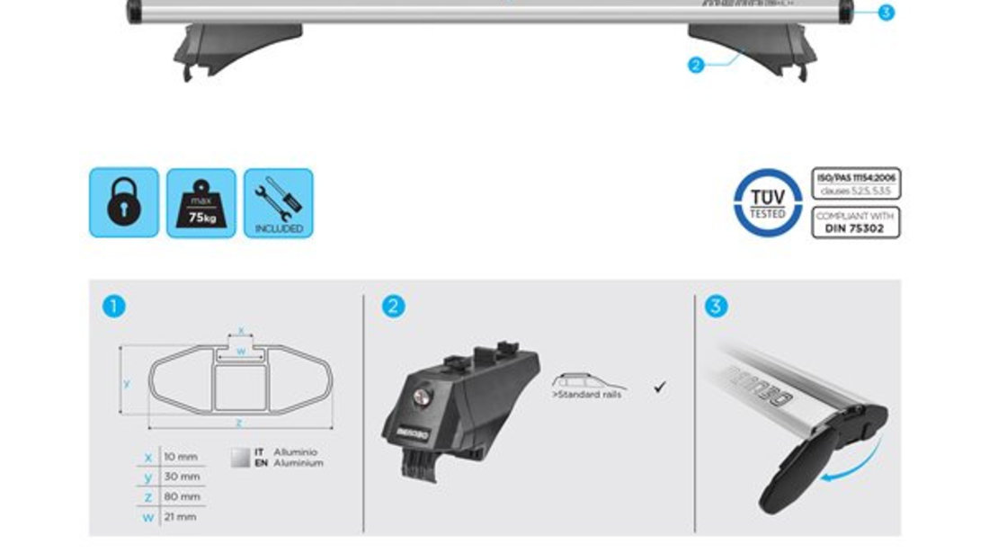 Bare transversale aluminiu Menabo Blade L pentru Opel Combo (E), model 2018+