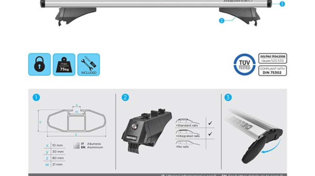 Bare transversale Menabo Leopard Silver pentru Volkswagen Touran I (1T) 2010-2015