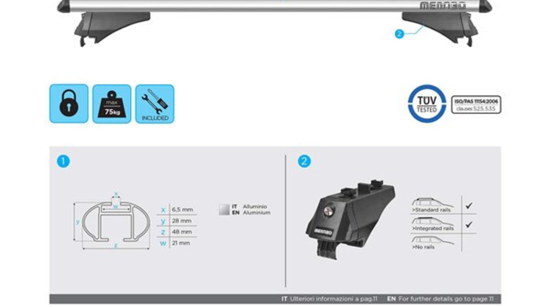 Bare transversale Menabo Tiger Silver pentru LINCOLN Mk-C 2015-2019