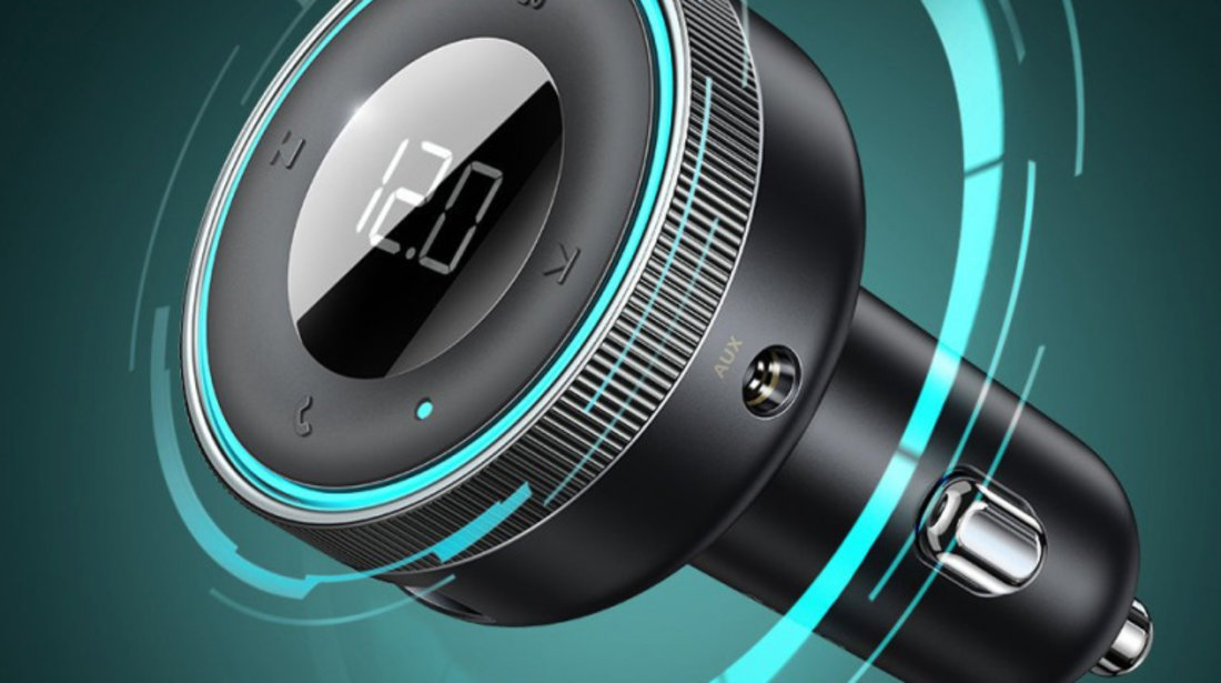 Baseus Enjoy Car LED Wireless 2x USB / Mufă De 3,5 Mm Încărcător MP3 Bluetooth 5.0 3.4A Negru (CCLH-01)