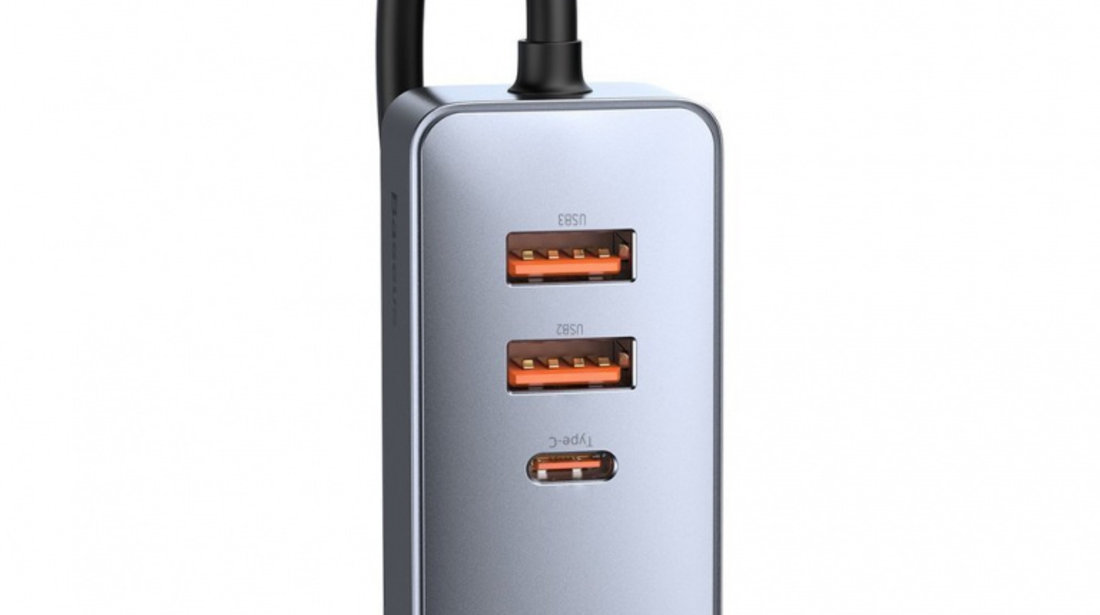 Baseus Share Together 3x USB/USB Tip C încărcător Auto 120W PPS Quick Charge Power Delivery Gri (CCBT-B0G)
