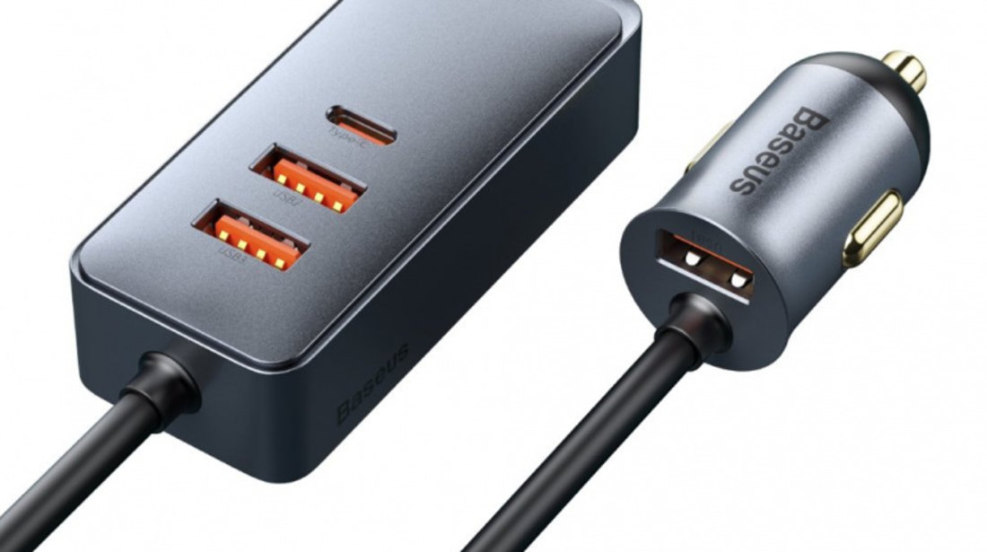 Baseus Share Together 3x USB/USB Tip C încărcător Auto 120W PPS Quick Charge Power Delivery Gri (CCBT-B0G)