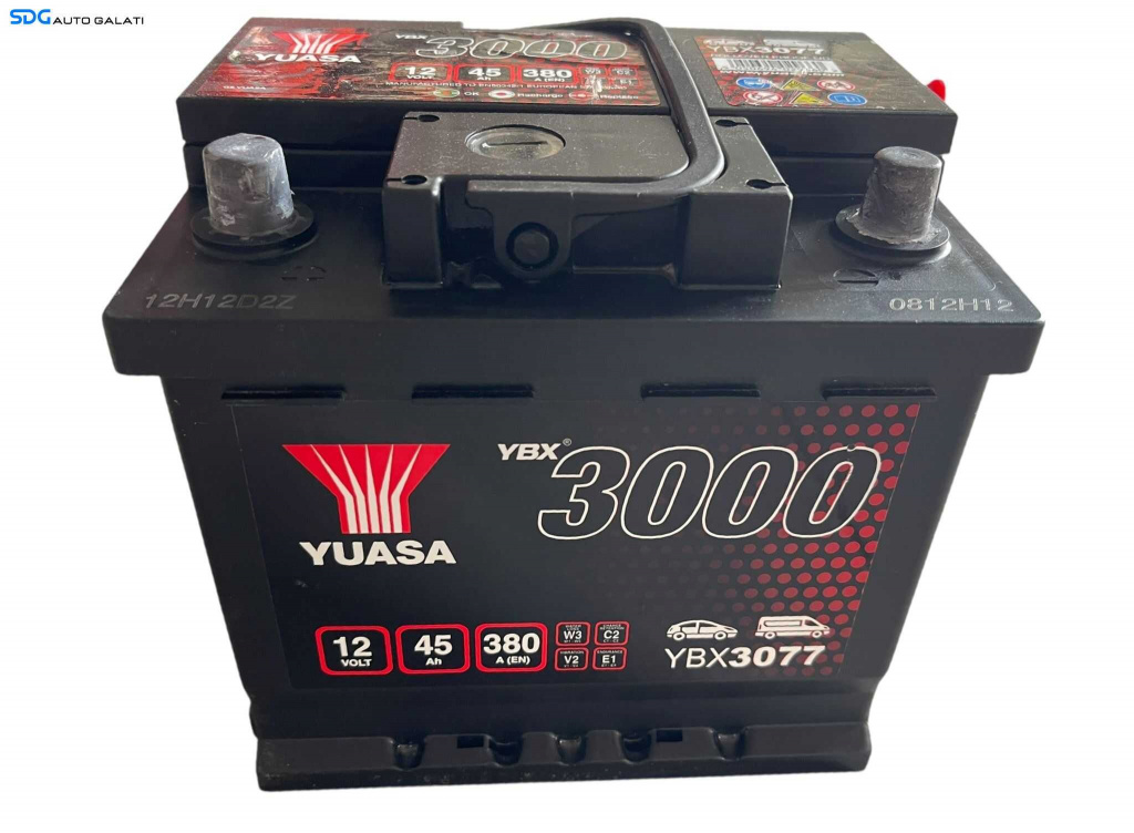 Baterie Acumulator Auto 45AH 380A Yuasa YBX3077 Volkswagen Audi Seat Skoda Ford Opel Toyota BMW Mercedes Renault Peugeot Dacia [B4535]