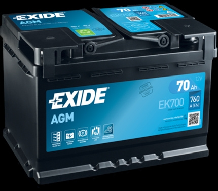 Baterie Exide Agm 70ah 760a 278x 175x190 +dr - Sfnbb - Cod Nou: Ek720exi Vag EK700
