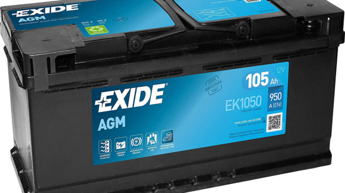 Baterie Exide Agm Start-Stop 105Ah 950A 12V EK1050