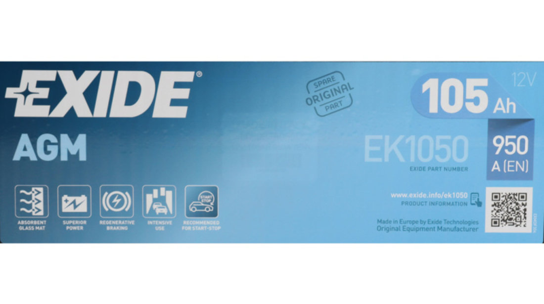 Baterie Exide Agm Start-Stop 105Ah 950A 12V EK1050