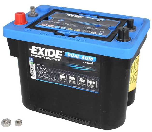 Baterie Exide Dual Agm, Marine &amp; Multifit 50Ah 750A 12V EP450