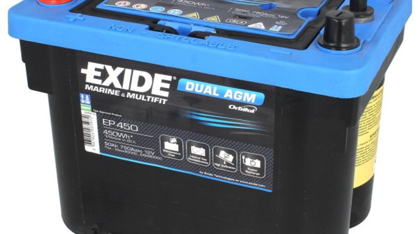 Baterie Exide Dual Agm, Marine &amp; Multifit 50Ah 750A 12V EP450