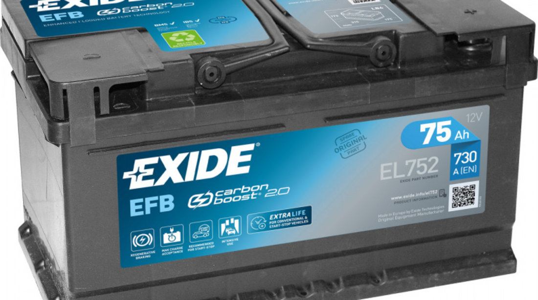 Baterie Exide Efb Start-Stop 75Ah 730A 12V EL752