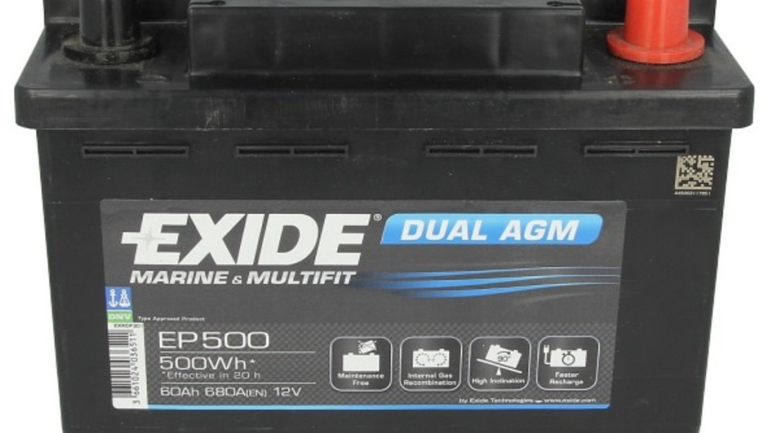 Baterie Exide Equipment Gel, Marine &amp; Multifit 60Ah 680A 12V EP500