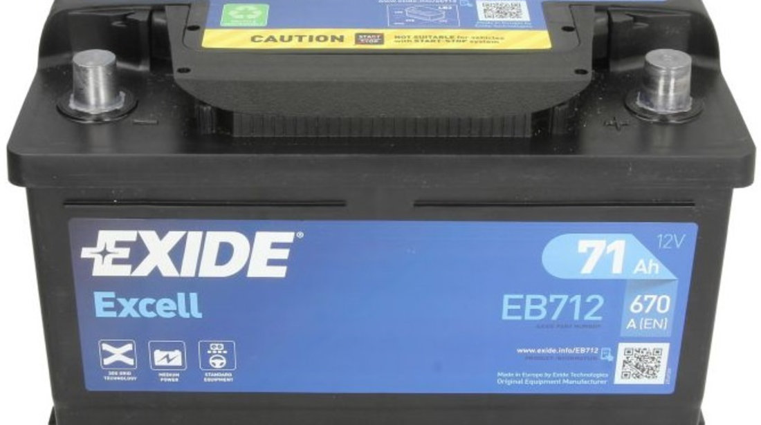 Baterie Exide Excell 71Ah 670A 12V EB712