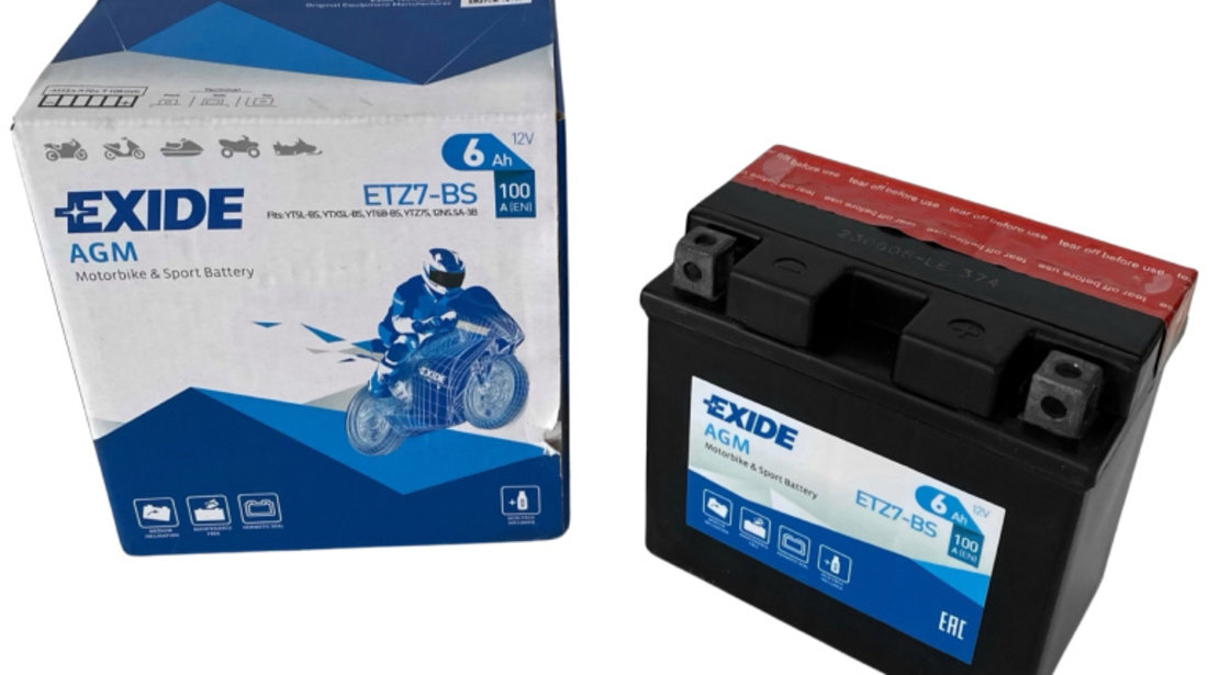 Baterie Moto Exide AGM Motorbike &amp; Sport Battery 6Ah 100A 12V ETZ7-BS