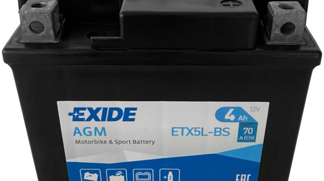 Baterie Moto Exide AGM Motorbike &amp; Sport Battery 4Ah 70A 12V ETX5L-BS