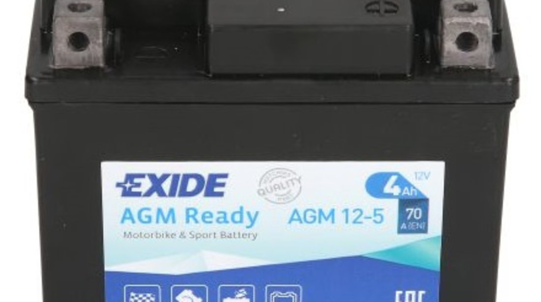 Baterie Moto Exide AGM Ready Motorbike &amp; Sport Battery 4Ah 70A 12V YTX5L-BS EXIDE READY