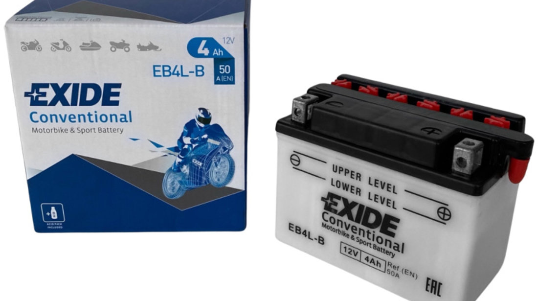 Baterie Moto Exide Conventional Motorbike &amp; Sport Battery 4Ah 50A 12V EB4L-B