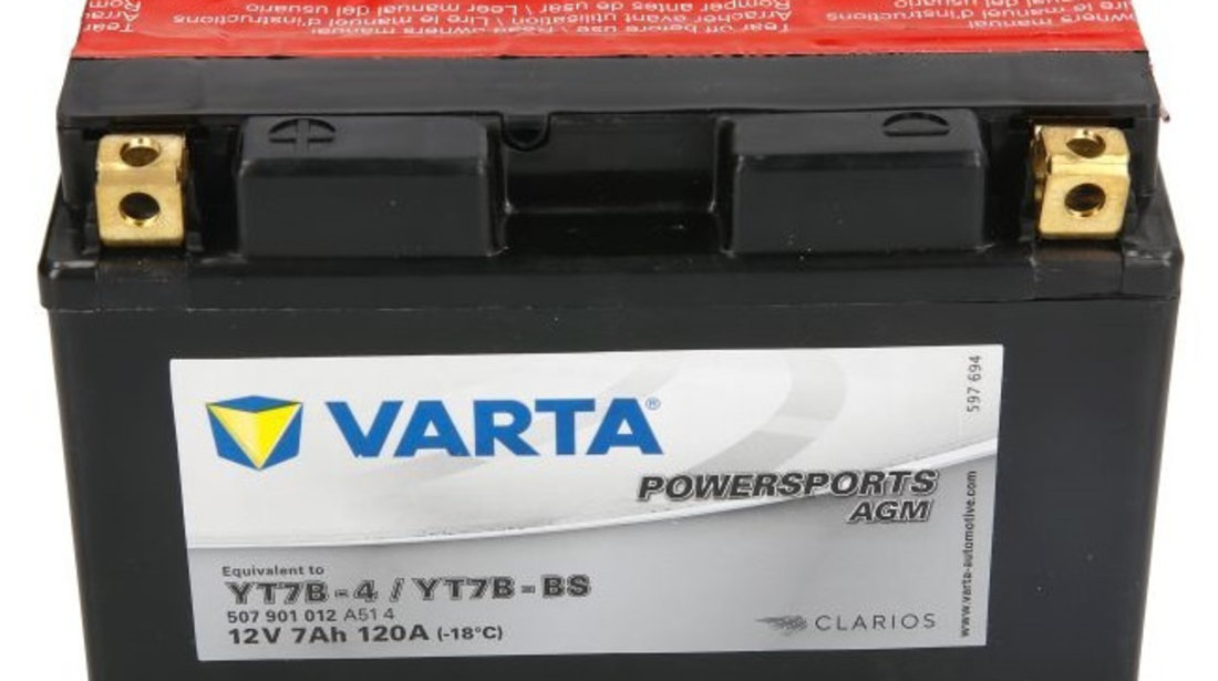 Baterie Moto Varta Powersports Agm 7Ah 12V YT7B-BS VARTA FUN