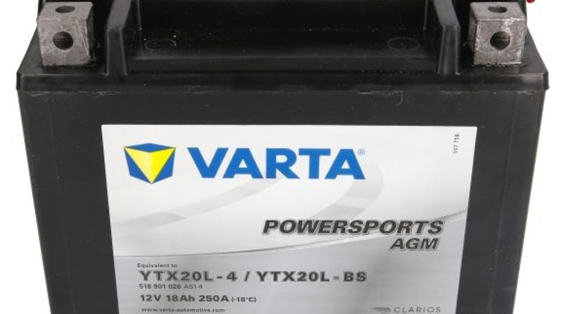 Baterie Moto Varta Powersports Agm YTX20L 18Ah 12V 518901026 A514