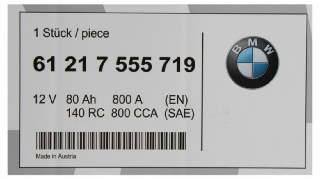 Baterie Oe Bmw AGM 80Ah 12V 800A 61217555719