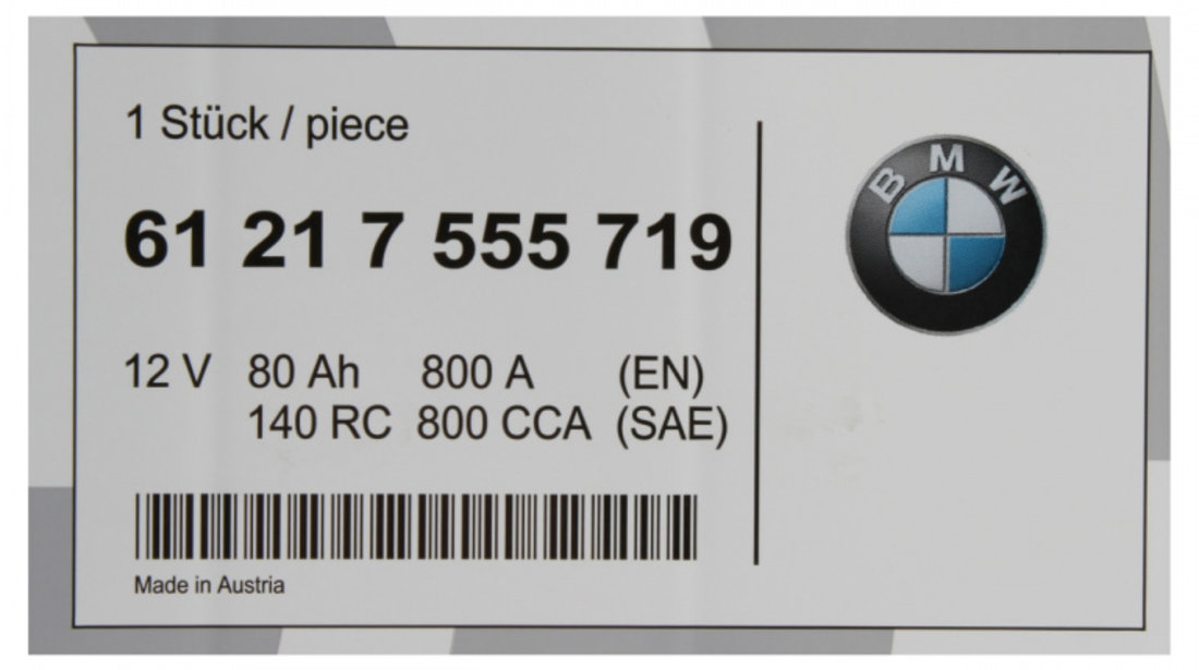 Baterie Oe Bmw Agm 80Ah 800A 12V 61217555719