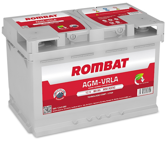 Baterie Rombat Agm-Vrla Start-Stop 80Ah 800A 5801240080ROM