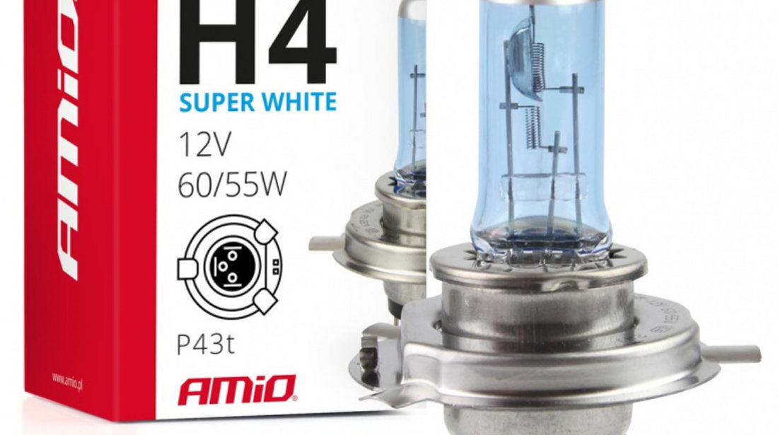 Bec Amio H4 12V 60/55W Filtru UV E4 Super White 01269