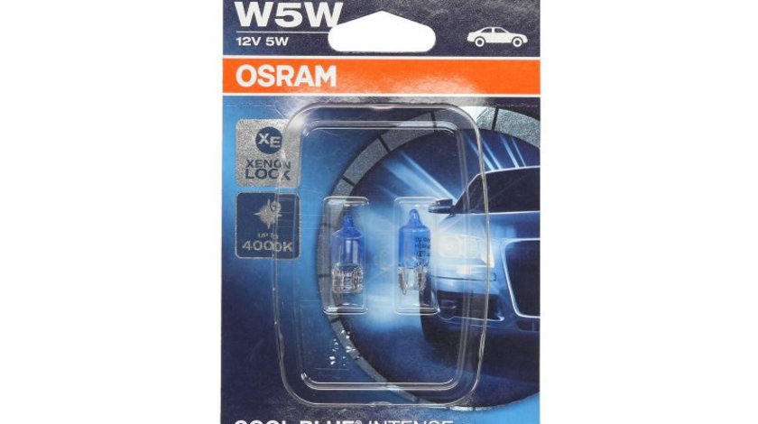 Bec auto blister pachet 2 bucati W5W 12V 5W W2,1X9,5D Cool Blue Intense, albastru 4000K
