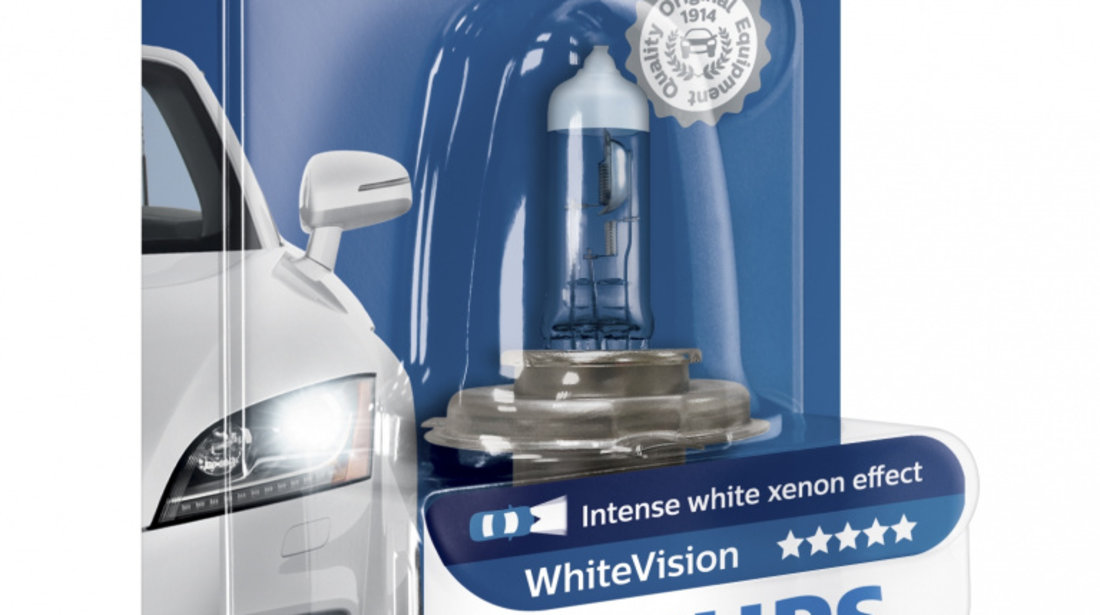 Bec auto cu halogen pentru far Philips H4 White Vision, 12V, 55W, 1 Buc cod intern: 12342WHVB1