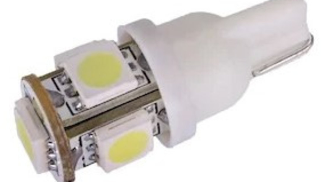 Bec Auto Cu Led T10 5050 Cu 5 SMD Alb 12V JSUN39 090221-5