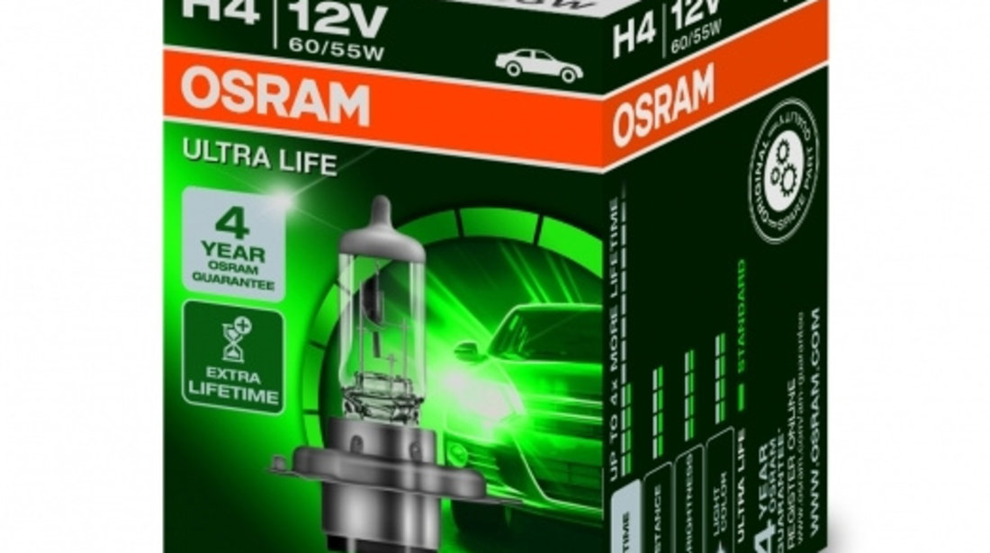 Bec Auto Halogen compatibil cu far Osram ULTRA LIFE 64193ULT H4 12V 60/55W 64193ULT