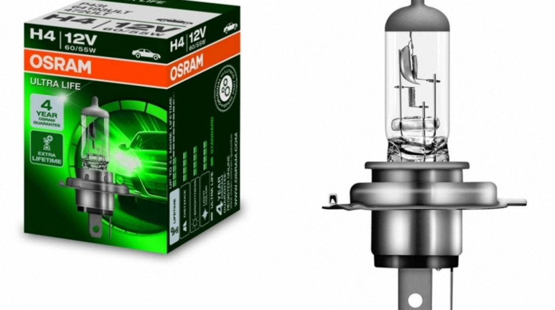 Bec Auto Halogen compatibil cu far Osram ULTRA LIFE 64193ULT H4 12V 60/55W 64193ULT