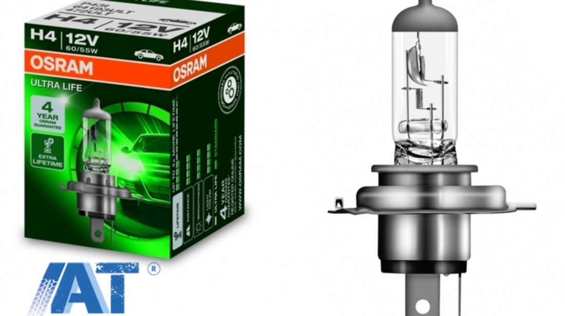 Bec Auto Halogen compatibil cu far Osram ULTRA LIFE 64193ULT H4 12V 60/55W