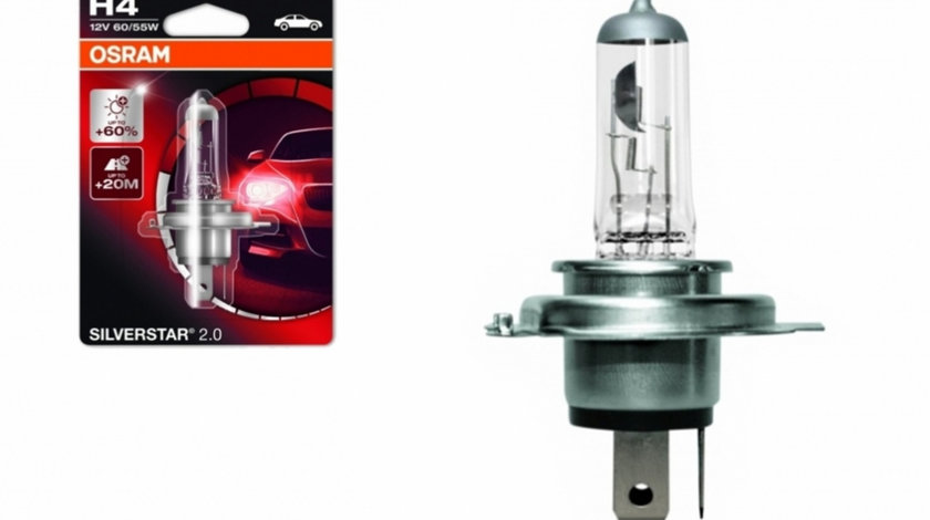 Bec Auto Halogen compatibil cu far Osram SILVERSTAR H4 12V 60/55W 64193SV2-01B