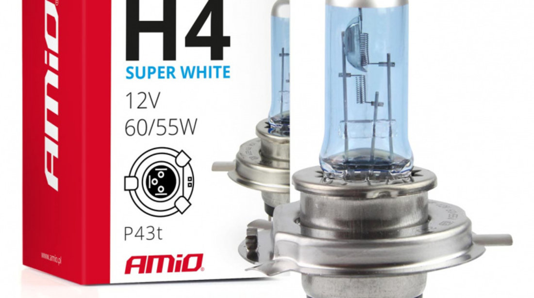 Bec Cu Halogen H4 12v 60/55w Filtru Uv (e4) Super White Amio 01269