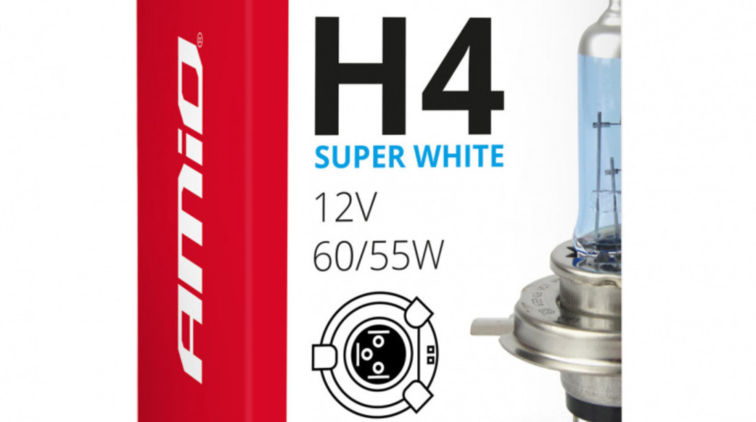 Bec Cu Halogen H4 12v 60/55w Filtru Uv (e4) Super White Amio 01269