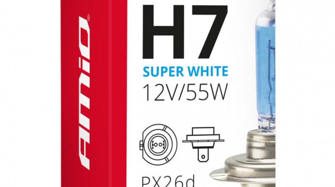 Bec Cu Halogen H7 12v 55w Filtru Uv (e4) Super White Amio 01157