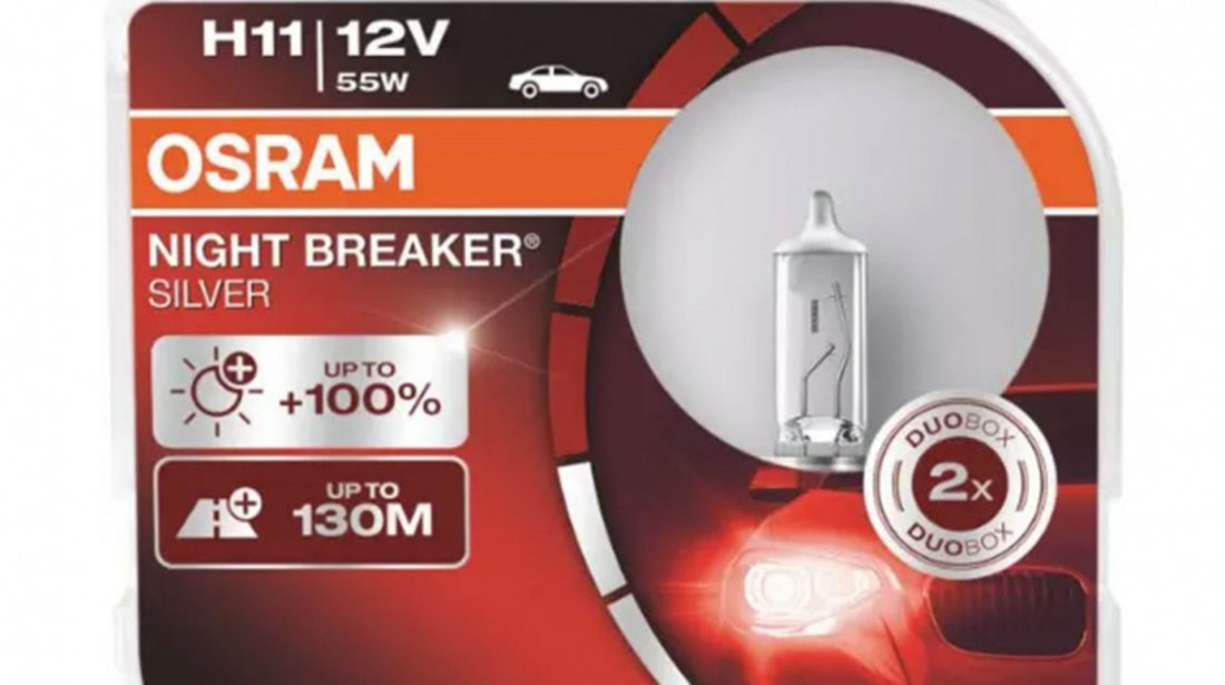 Bec Cu Halogen Osram H11 12v 55w Pgj19-2 Night Breaker Silver+100% /2buc Amio O-64211NBS-HCB