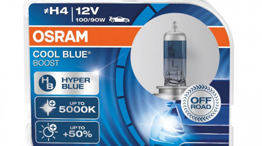 Bec Cu Halogen Osram H4 12v 100/90w P43t Cool Blue Boost 5000k / 2buc Amio O-62193CBB-DUO