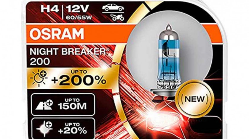 Bec Cu Halogen Osram H4 12v 60/55w P43t Night Breaker 200 /2 Buc Amio O-64193NB200-HCB