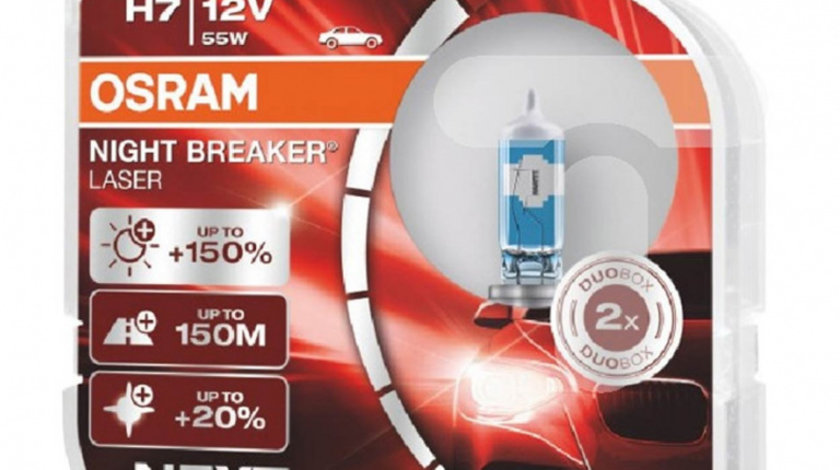 Bec Cu Halogen Osram H7 12v 55w Px26d Night Breaker Laser +150% /2buc Amio O-64210NL-HCB