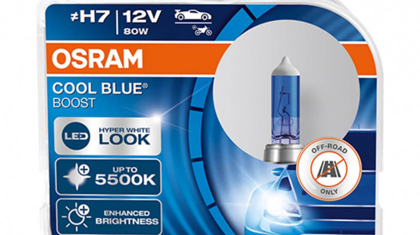 Bec Cu Halogen Osram H7 12v 80w Px26d Cool Blue Boost 5500k /2buc Model Nou Amio O-62210CBB-DUO