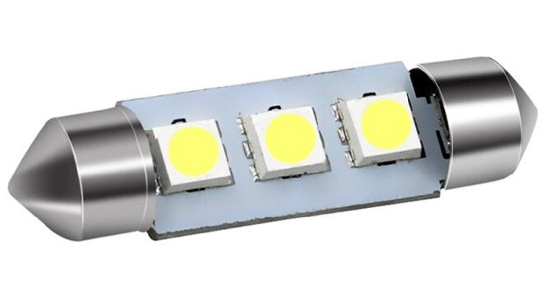 Bec Led Sofit C5W, 3 SMD, 31mm, 12V, Pentru Plafoniere, Portbagaj, Lumina Alb 6000K KRU106