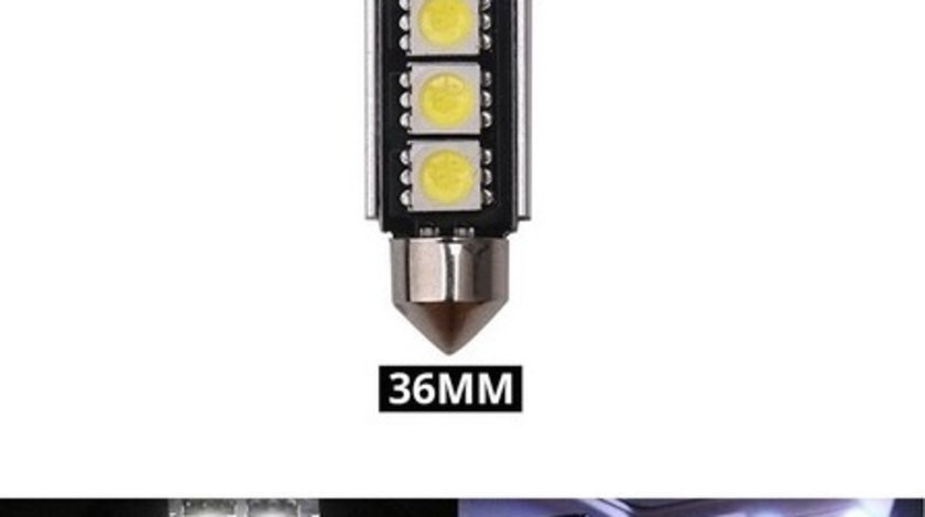 Bec Led Sofit C5W, 3 SMD, 36mm, 12V, Canbus, Pentru Plafoniere, Portbagaj, Lumina Alb 6000K KRU156