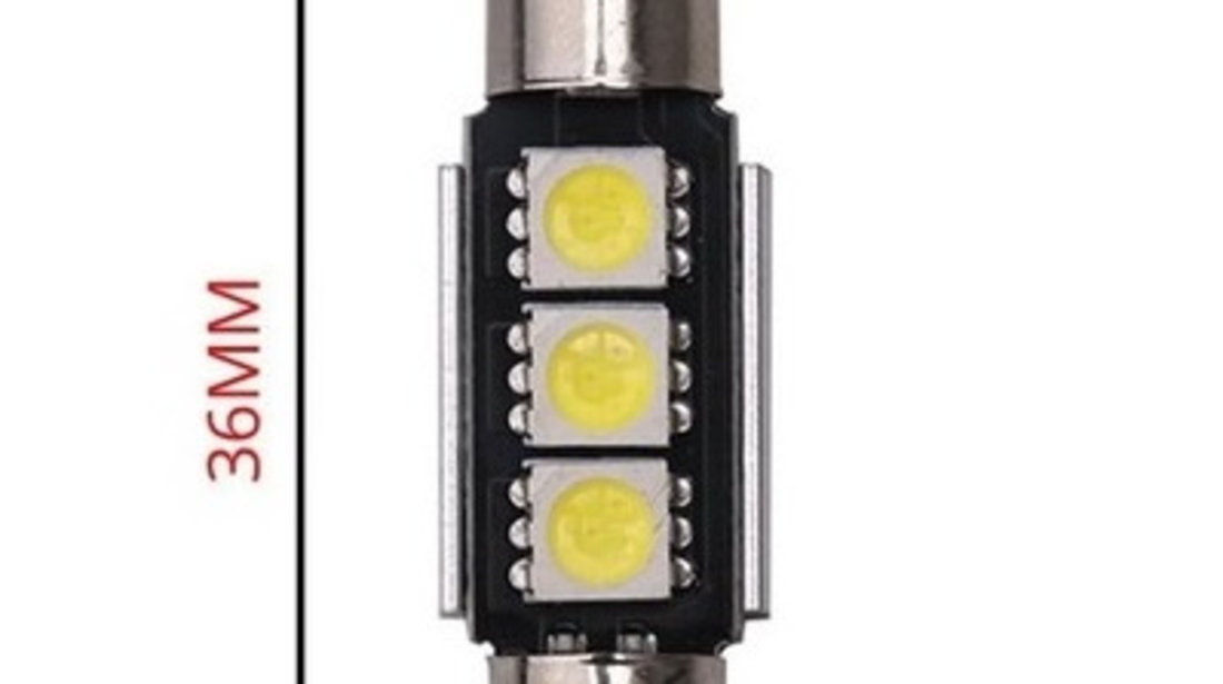 Bec Led Sofit C5W, 3 SMD, 36mm, 12V, Canbus, Pentru Plafoniere, Portbagaj, Lumina Alb 6000K KRU156