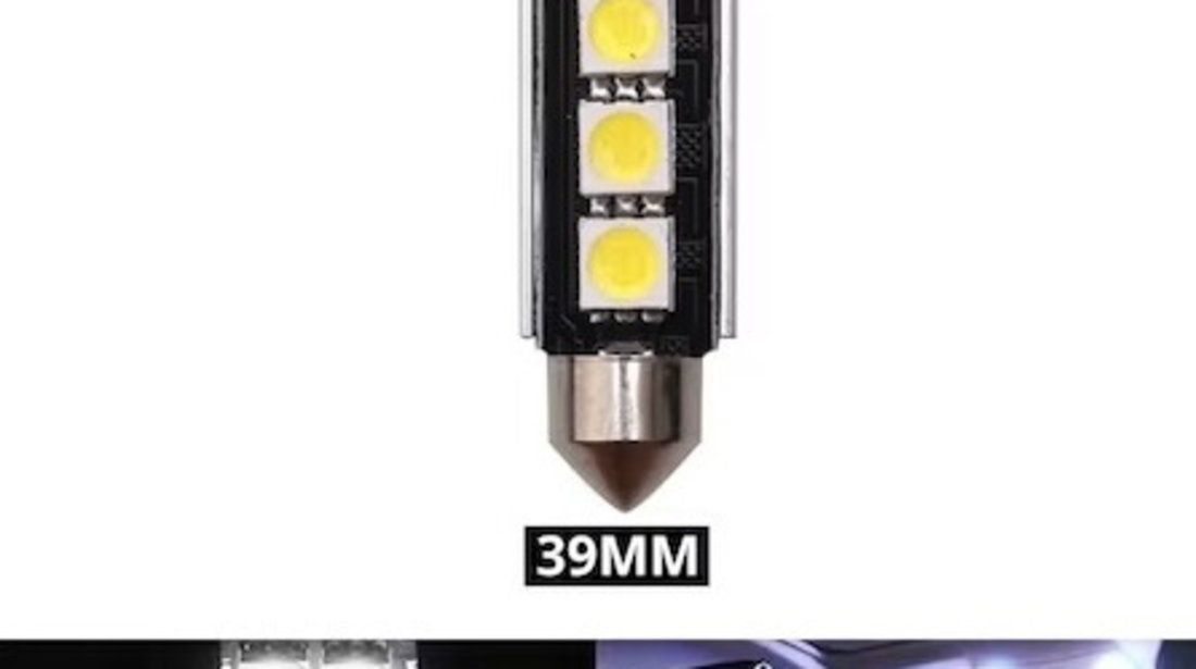 Bec Led Sofit C5W, 3 SMD, 39mm, 12V, Canbus, Pentru Plafoniere, Portbagaj, Lumina Alb 6000K KRU157