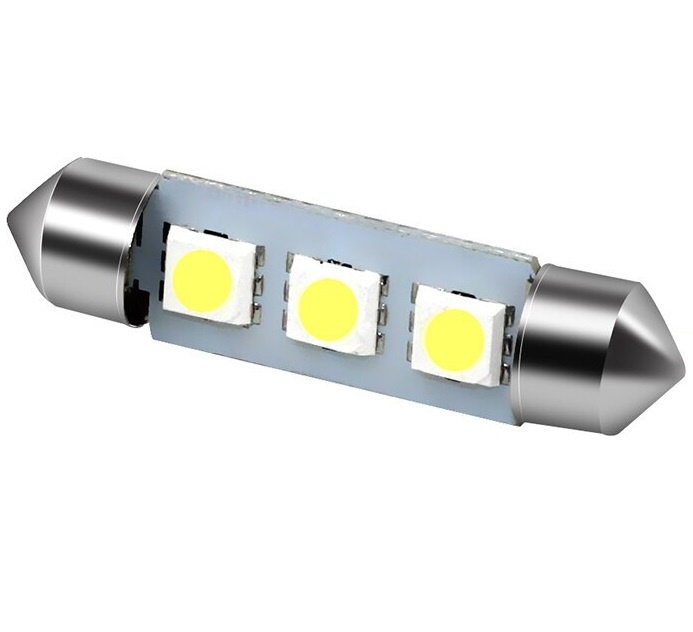 Bec Led Sofit C5W, 3 SMD, 41mm, 12V, Pentru Plafoniere, Portbagaj, Lumina Alb 6000K KRU109