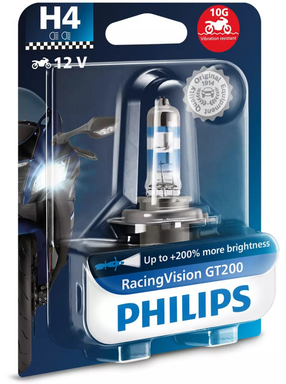 Bec Moto Philips H4 12V 60/55W P43T-38 Racing Vision GT200 Moto 12342RGTBW