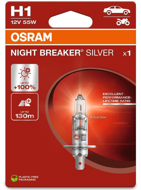 Bec Osram H1 12V 55W Night Breaker Silver +100% Blister 1 Buc 64150NBS-1BL