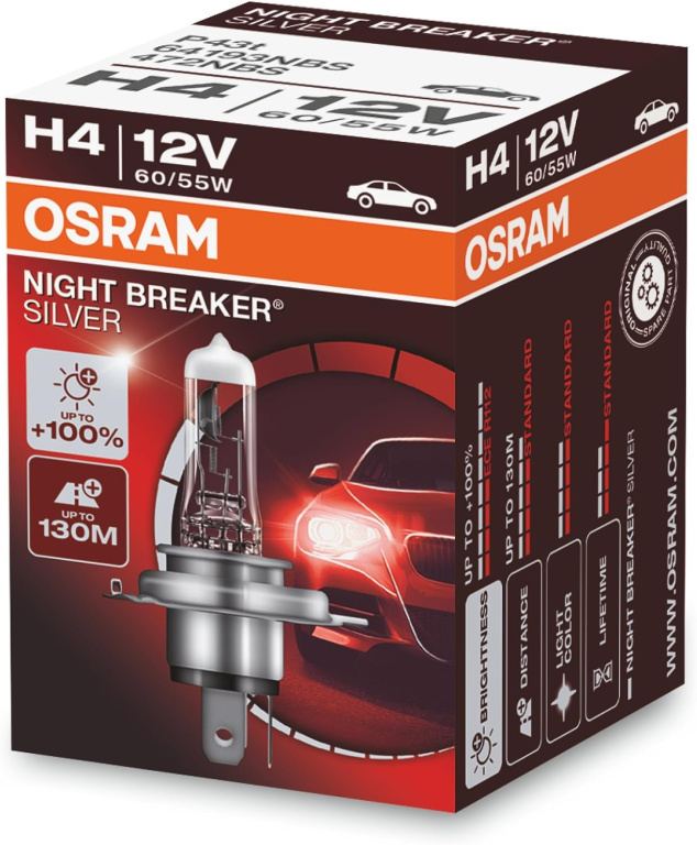 Bec Osram H4 12V 60/55W Night Breaker Silver +100% 64193NBS