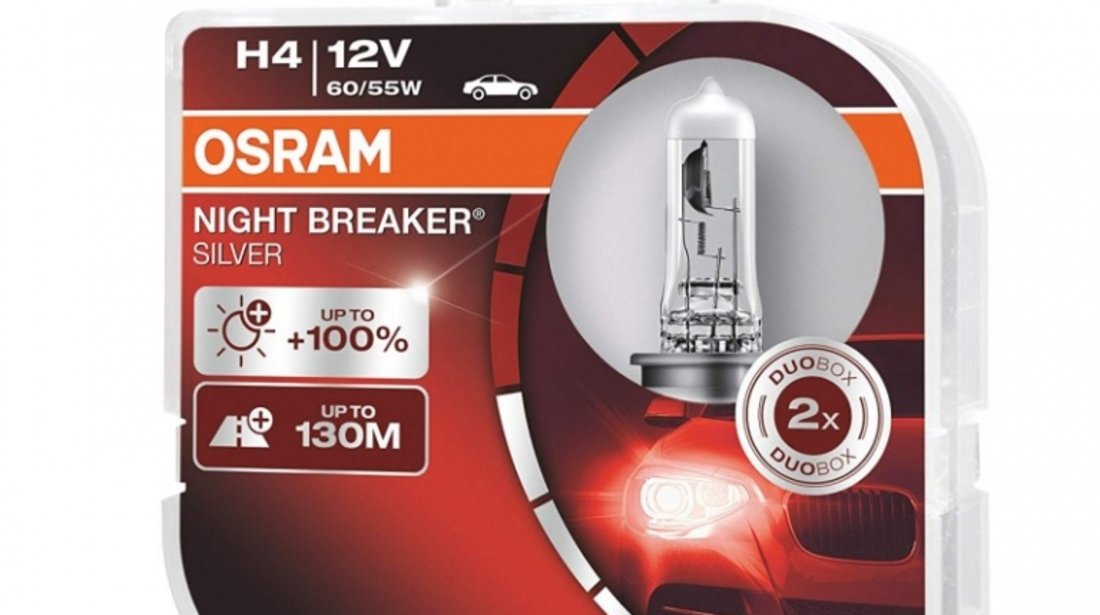 Bec Osram H4 12V 60/55W Night Breaker Silver 64193NBS-HCB Set 2 Buc